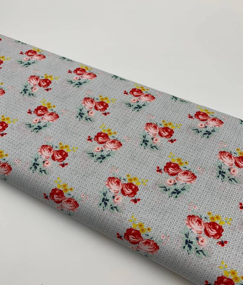 Tissu popeline de coton Charming roses grey by Poppy Europe