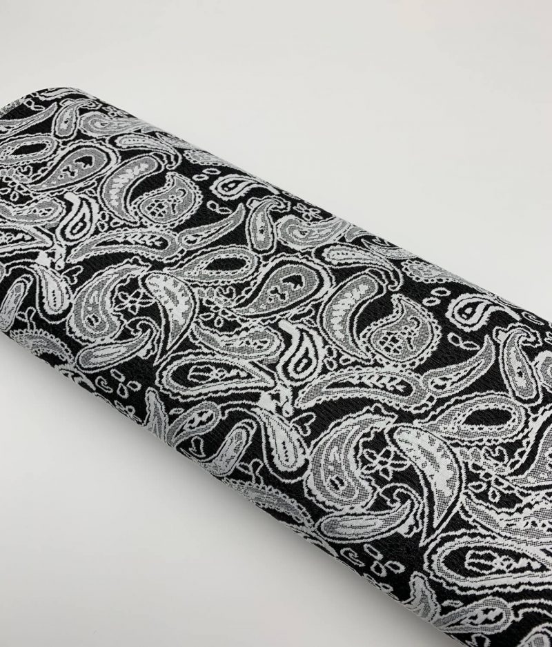 Tissu jacquard tricoté paisley noir et blanc