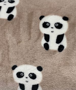 Tissu velours minkee double face panda et feuille