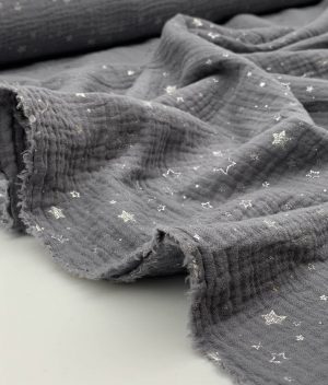Tissu Double Gaze de Coton stars - gris