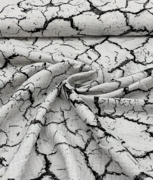 Tissu Double Gaze de Coton marbre - blanc noir