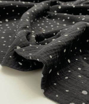 Tissu Double Gaze de Coton dots - blanc noir