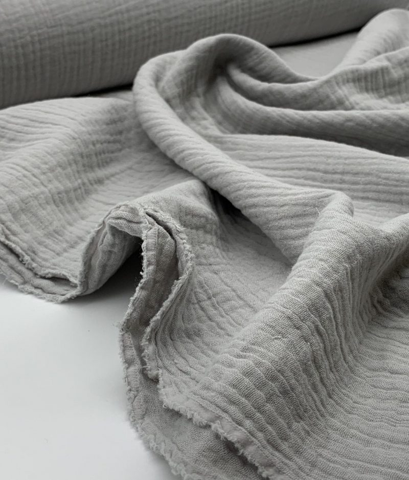 Tissu double gaze de coton uni - gris