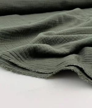 Tissu double gaze de coton uni - vert kaki
