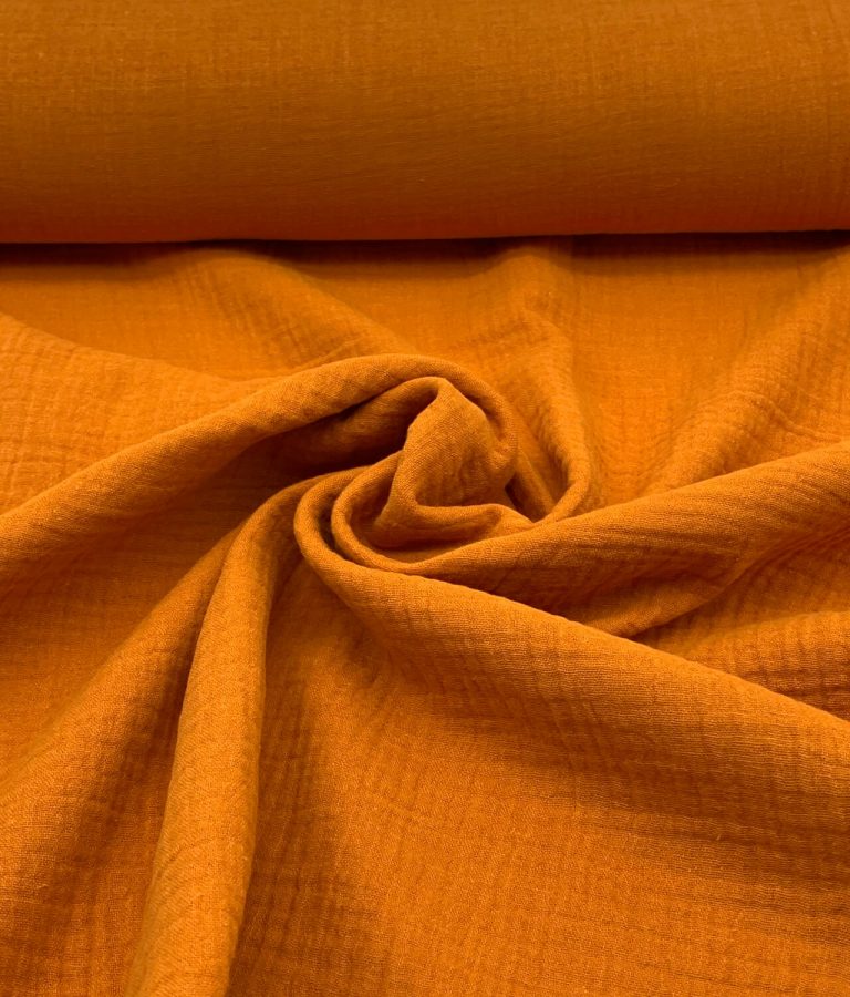 Tissu Double Gaze De Coton Uni Orange Interstoff