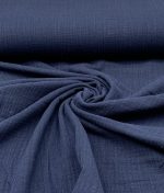 Tissu double gaze de coton uni effet lin - bleu marine