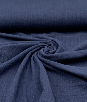Tissu double gaze de coton uni effet lin - bleu marine