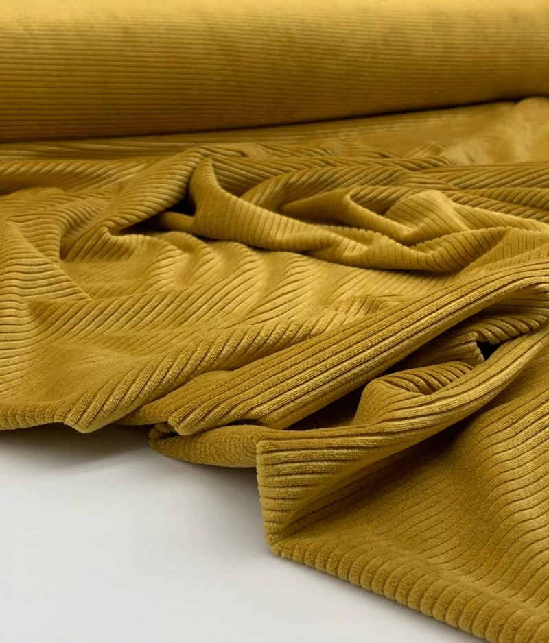 Tissu velours jersey fine côte ocre