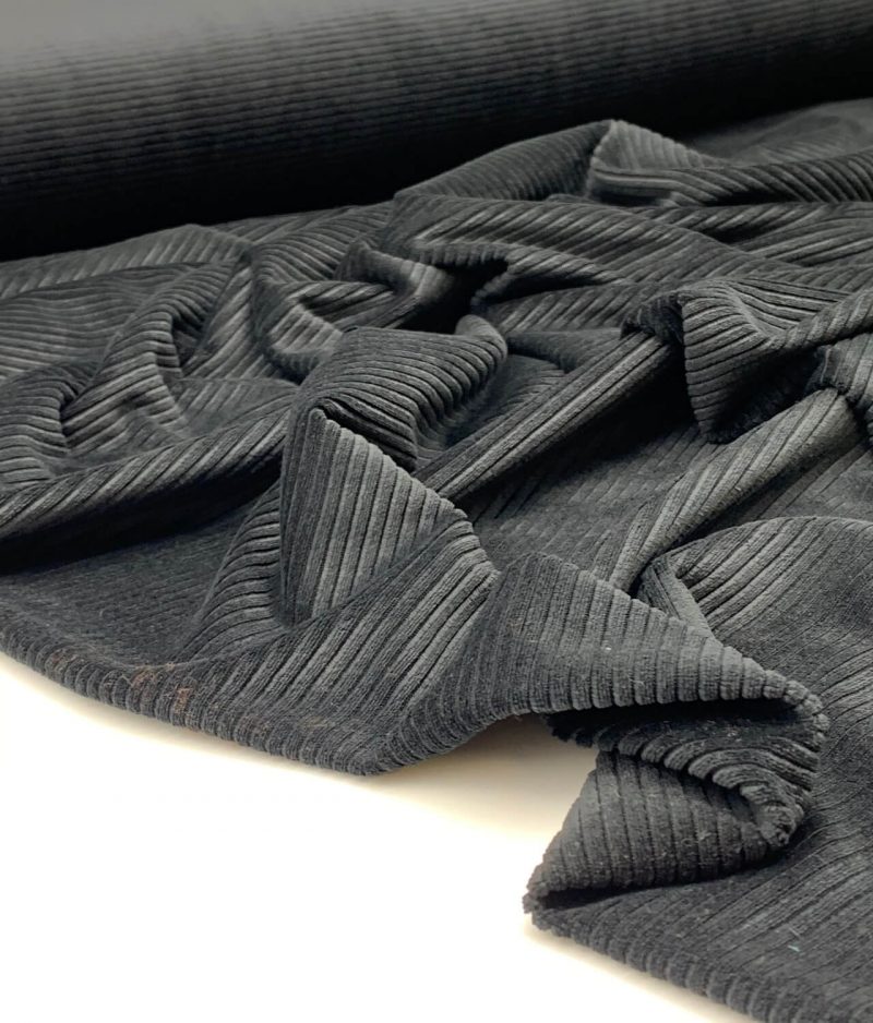 Tissu velours jersey fine côte noir