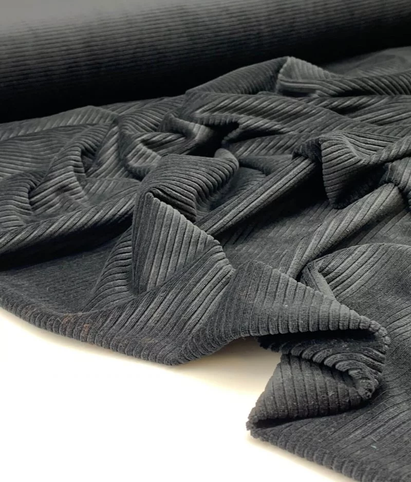 Tissu velours jersey fine côte noir