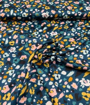 Tissu satin stretch Kermesse pétrole