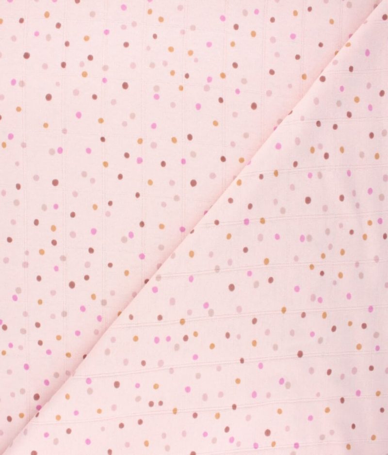 Tissu jersey de coton double lange dots rose clair au mètre