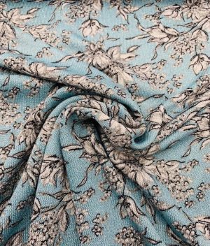 Tissu jersey floral lurex bleu